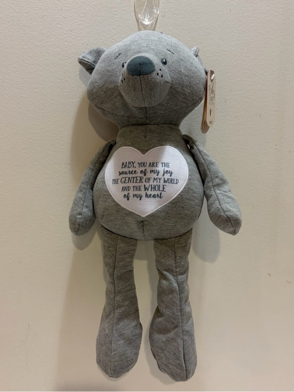 NWT GANZ Baby Sweet Sentiments Plush Gray Bear with Heart Accent